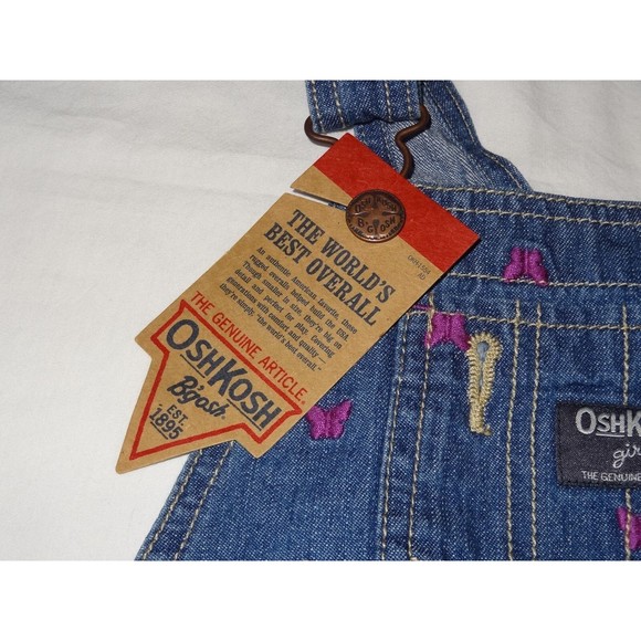 Girl OshKosh B'Gosh Overall Denim Purple Embroidered Butterfly Bib 6 Months NWT - Picture 6 of 8
